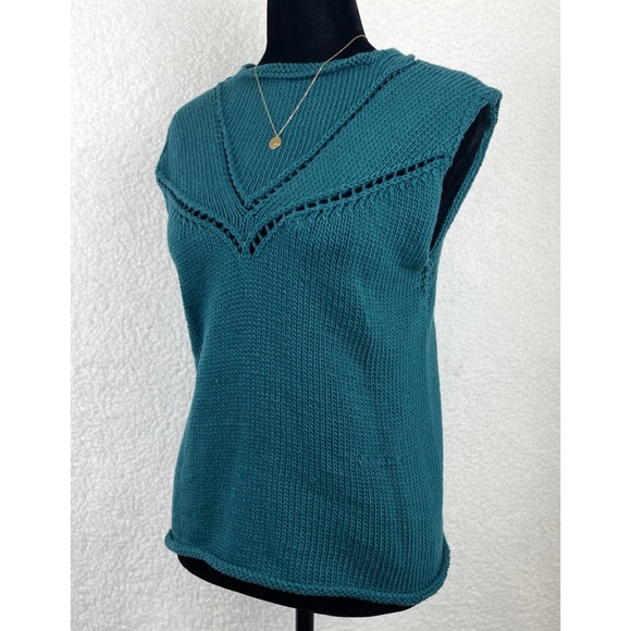 Handmade Teal Knit Sleeveless Blouse - Picture 7 of 10